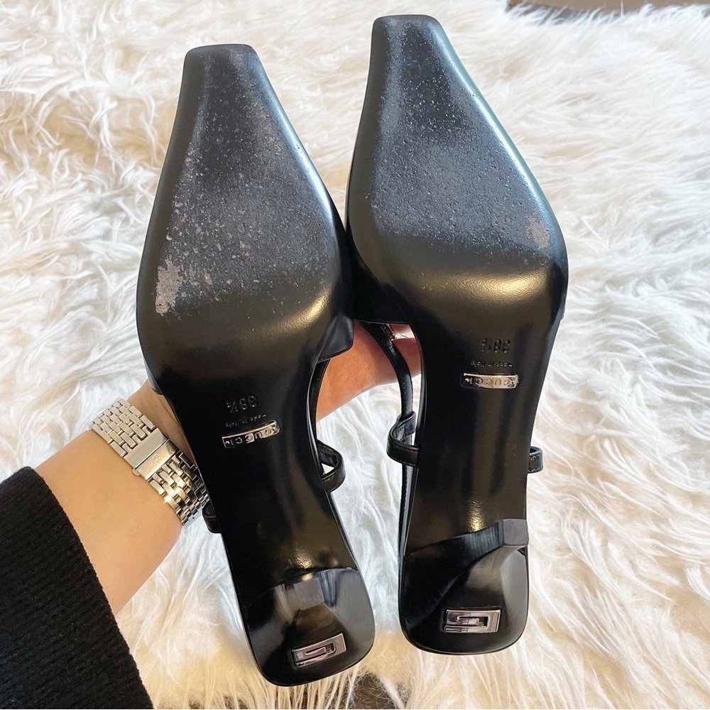 Gucci Black Leather Slingback Pump Square Toe size 38.5 - Picture 7 of 11